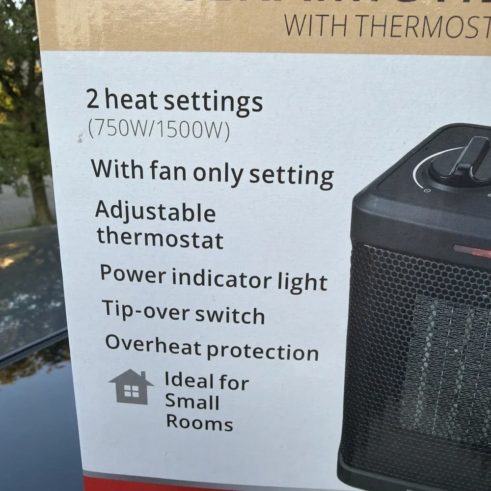 Pro Fusion Ceramic Heater 750/1500 W Thermostat Dual Settings Tip Safety Switch